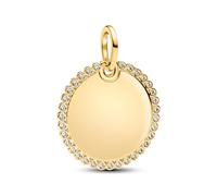 PANDORA Moments 364007C01 Pendentif rond gravé en argent sterling avec alliage plaqué or 14 carats et oxyde de zirconium Compatible Moments et ME