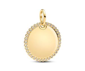 Pandora Moments 364007C01 Pendentif Rond gravé en Argent Sterling avec Alliage plaqué Or 14 carats et oxyde de Zirconium Compatible Moments et ME
