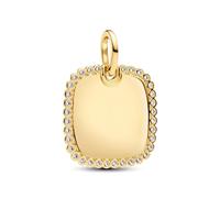 PANDORA Moments 364009C01 Pendentif carré gravé en argent sterling avec alliage plaqué or 14 carats et zircones Compatible Moments et ME