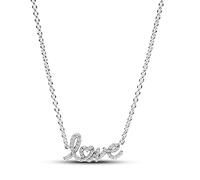 Collier Chaîne Love en Lettres Cursives Scintillant Argent, Blanc 45 cm
