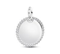 PANDORA Moments 394007C01 Pendentif rond gravé en argent sterling avec zircone Compatible Moments et ME