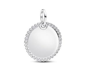 Pandora Moments 394007C01 Pendentif Rond gravé en Argent Sterling avec zircone Compatible Moments et ME