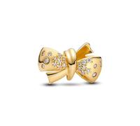 PANDORA Moments 763442C01 Breloque en forme de nœud scintillant en argent sterling avec alliage métallique plaqué or et zircone Compatible avec les bracelets Moments, Gold, Argent sterling, Zircone