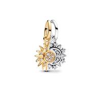 PANDORA Moments 763585C01 Breloque divisible Soleil et Lune en argent sterling avec alliage métallique plaqué or et zircons, compatible avec les bracelets Moments et ME, Klar, Argent sterling, Zircone