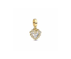 PANDORA Moments 763765C01 Pendentif double cœur scintillant en argent sterling plaqué or 14 carats avec zircone Compatible avec bracelets Me & Moments, 4,3x11,8x11,3 mm, Argent sterling, Zircone