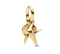 Pandora Moments 763892C01 Pendentif double étoile de mer en argent sterling plaqué or 14 carats avec zircone Compatible avec le pendentif Me and Moments, 4,4x14,3x10 mm, Argent sterling, Zircone