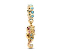 Pandora Moments 763895C01 Pendentif hippocampe en argent sterling plaqué or 14 carats avec zircone Compatible avec le pendentif Me and Moments, 3,5x17,5x6,1 mm, Argent sterling, Zircone cubique