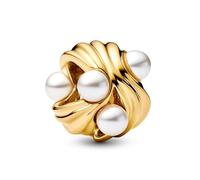 Pandora Moments 763915C01 Breloque en forme de vagues abstraites en argent sterling avec alliage plaqué or 14 carats et perles artificielles Compatible avec les pendentifs Moments, 10,9x10,2x8,7 mm