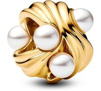 Pandora Moments 763915C01 Breloque en forme de vagues abstraites en argent sterling avec alliage plaqué or 14 carats et perles artificielles Compatible avec les pendentifs Moments, 10,9x10,2x8,7 mm