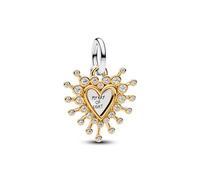 Pandora Breloque Double Cœur Étincelant 764141C01 en argent sterling, plaqué or 14 carats, zircones