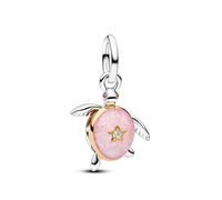 PANDORA Moments 764432C01 Pendentif en forme de tortue de mer rose en argent sterling avec alliage plaqué or 14 carats et diamant cultivé en laboratoire Compatible ME et Moments