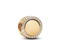 Pandora Moments 768747C01 Breloque à bouton scintillant en argent sterling avec alliage métallique plaqué or et zircone, compatible avec les bracelets Moments, taille unique, Argent sterling, Zircone