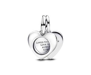 PANDORA Moments 793671C00 Pendentif Double breloque en Forme de cœur avec loupe en Argent Sterling Compatible avec Les Bracelets Moments et ME