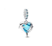 Pandora Moments 793924C01 Breloque en verre de Murano bleu dauphin en argent sterling compatible avec les pendentifs Me and Moments, 4,1x14,4x12,9 mm, Argent sterling, Pas de gemme