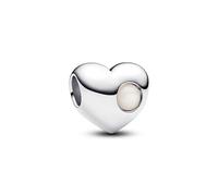 PANDORA Moments 794161C06 Pendentif en forme de cœur avec pierre blanche à graver en argent sterling avec perle artificielle Blanc Compatible avec Moments