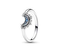 Pandora Moments Bague Céleste Lune Scintillante Bleue en argent sterling avec cristal bleu nuit et zircones cubiques transparentes, taille 58