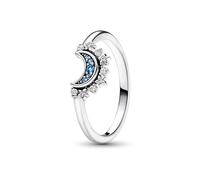 Pandora Moments Bague Céleste Lune Scintillante Bleue en argent sterling avec cristal bleu nuit et zircones cubiques transparentes, taille 60