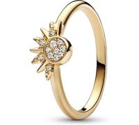 Pandora Moments Bague Céleste Soleil en métal plaqué or 14 carats avec zircones cubiques transparentes