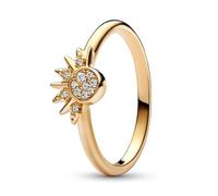 Pandora Moments Bague Céleste Soleil Scintillant en métal plaqué or 14 carats avec zircones cubiques transparentes, taille 48