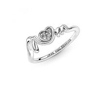 Pandora Moments Bague Signet Pavé inscription « Mom » (Maman) en argent sterling avec zircones cubiques transparentes, taille 54