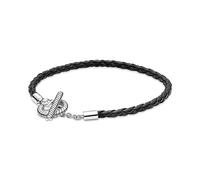 Pandora Moments Bracelet en argent sterling et cuir noir, S1