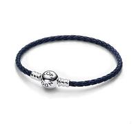 Pandora Moments Bracelet en cuir tressé bleu à fermoir rond, S3