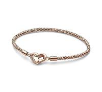 Pandora Moments Bracelet maille cloutée en métal plaqué or rose 14 carats avec fermoir en forme de cœur, 17