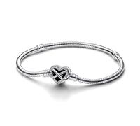Pandora Moments Bracelet maille serpent en argent sterling avec fermoir cœur infini et zircones cubiques transparentes, 16