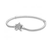 Pandora Moments Bracelet maille serpent en argent sterling avec fermoir étoile asymétrique et zircones cubiques transparentes, 20
