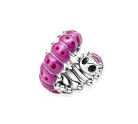 Pandora Moments Charm Chenille en argent sterling avec cristal noir, émail rose et rose foncé
