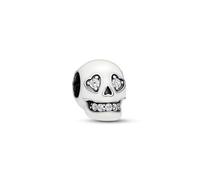 Pandora Moments Charm Crâne en argent sterling avec zircones cubiques transparentes et émail blanc phosphorescent
