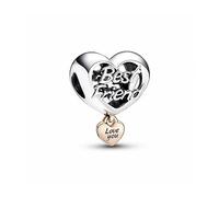 Pandora Moments Charm Cœur inscription « Best friend »(Meilleur(e) ami(e)) en argent sterling et en métal plaqué or rose 14 carats