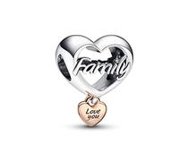 Pandora Moments Charm Cœur inscription « Family » (Famille) en argent sterling et en métal plaqué or rose 14 carats