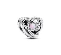 Pandora Moments Charm Cœur inscription « Mom » (Maman) en argent sterling avec opale rose créée en laboratoire