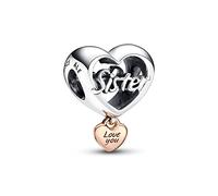 Pandora Moments Charm Cœur inscription « Sister » (Sœur) en argent sterling et en métal plaqué or rose 14 carats