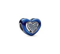 Pandora Moments Charm Cœur rotatif en argent sterling avec cristal bleu nuit et émail bleu transparent