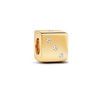 Pandora Moments Charm Dés en métal plaqué or 14 carats avec zircones cubiques transparentes
