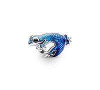 Pandora Moments Charm Gecko en argent sterling avec cristal noir et émail métallisé transparent dégradé bleu clair à bleu foncé