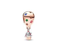 Pandora Moments Charm Montgolfière de Noël en argent sterling et métal plaqué or rose 14 carats avec cristal bleu, vert, zircones cubiques rouges, émail vert scintillant et rouge