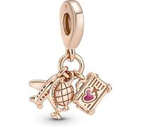 Pandora Moments Charm pendant Avion, Globe et Valise en métal plaqué or rose 14 carats avec émail rose