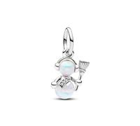Pandora Moments Charm pendant Bonhomme de neige en argent sterling avec opale blanche créée en laboratoire et zircones cubiques transparentes