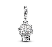 Pandora Moments Charm pendant Boule à neige en argent sterling avec zircones cubiques transparentes et turquoises et verre de Murano transparent scintillant