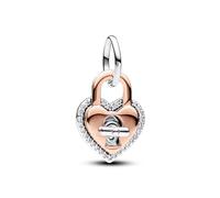 Pandora Moments Charm pendant Cadenas cœur en argent sterling et métal plaqué or rose 14 carats avec zircones cubiques transparentes