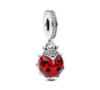 Pandora Moments Charm pendant Coccinelle en argent sterling avec cristal rouge, zircones cubiques transparentes et émail noir