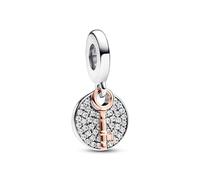 Pandora Moments Charm pendant double Clé en argent sterling et métal plaqué or rose 14 carats avec zircones cubiques transparentes
