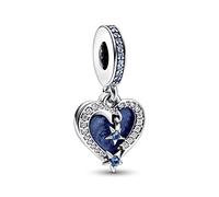 Pandora Moments Charm pendant double Cœur Étoile Filante Céleste en argent sterling avec cristal bleu, zircones cubiques transparentes et émail bleu clair scintillant