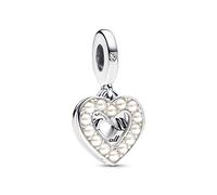 Pandora Moments Charm pendant double Cœur nacré en argent sterling avec biorésine, nacre artificielle et zircones cubiques transparentes