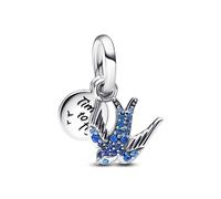 Pandora Moments Charm pendant double Hirondelle en argent sterling avec cristaux de différentes nuances de bleu