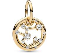 Pandora Moments Charm pendant en métal plaqué or 14 carats avec zircones cubiques transparentes, charms Zodiaque