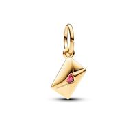 Pandora Moments Charm pendant Enveloppe Lettre d’amour en métal plaqué or 14 carats avec zircones cubiques rouges